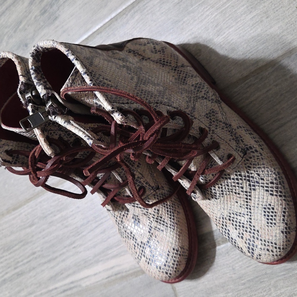 Freebird by Steven Snakeskin Lace-Up Boots with Red Accents